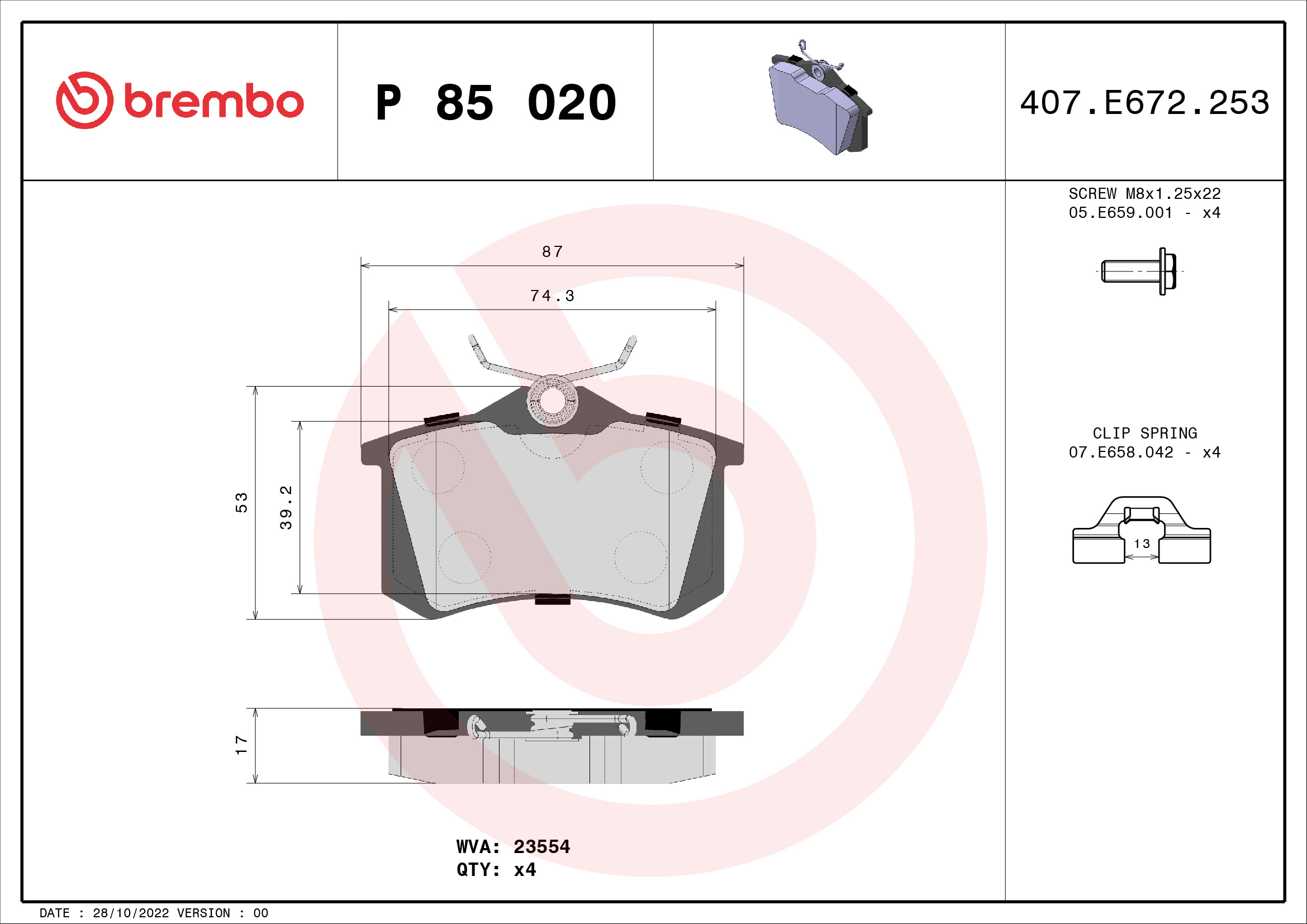 A.B.S. P 85 020 BREMBO Bremsbelagsatz, Scheibenbremse